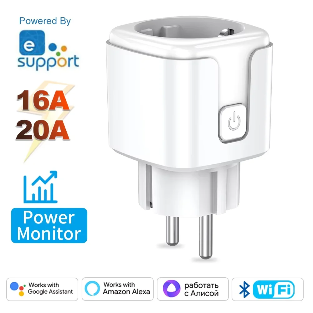 Ewelink WiFi Smart EU Plug With Power Monitoring Timing Function 16A/20A Socket Outlet Voice Works with Alexa Google Home Alice