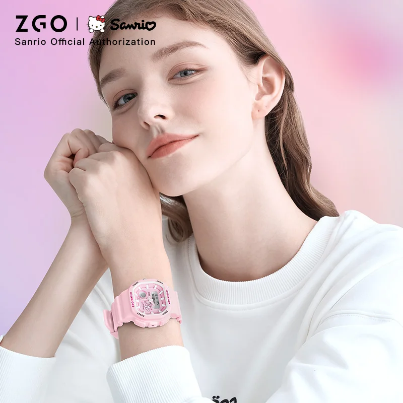 ZGO x Sanrio Melody Watch for Kids Girl Sports 50M Waterproof Square Watch Alarm Clock Chronograph Wristwatch Gift 810