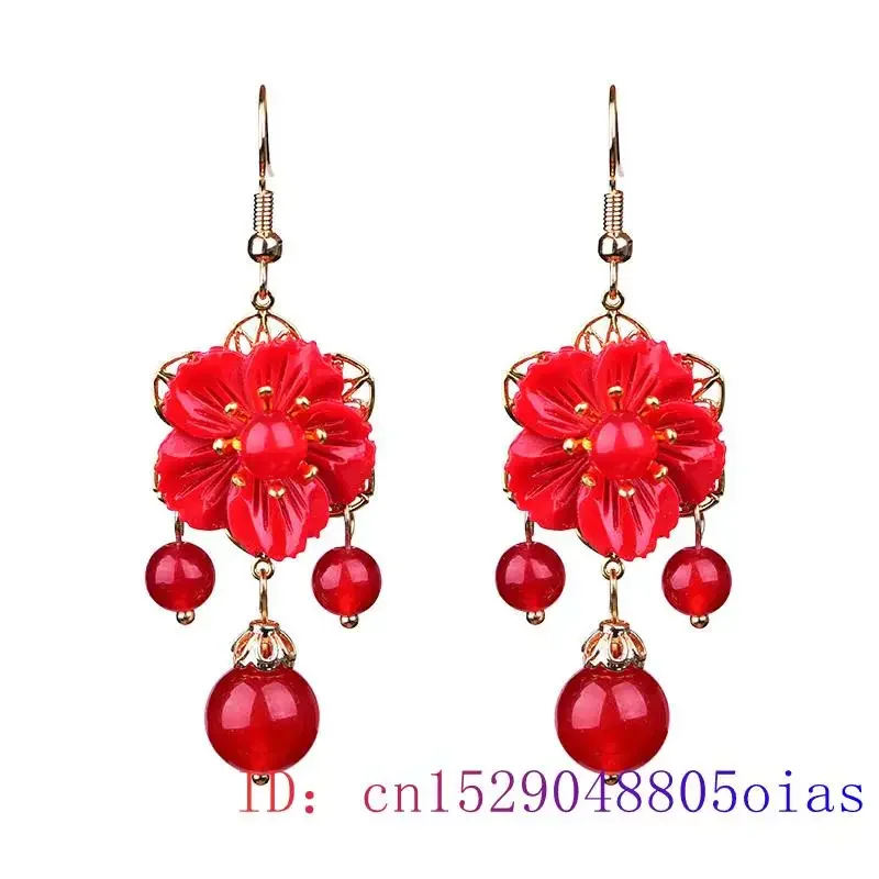 Orecchini con fiori di giada rossa Gioielli con zirconi Amuleto di pietre preziose Cristallo naturale Regali di moda per donna Calcedonio Fascino in argento 925