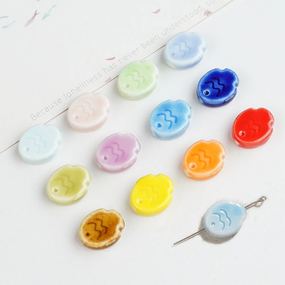 10Pcs Cute Biscuit Fish Beads Charms Ceramic Spacer Loose Beads For Jewelry Making DIY Bracelet Accessories