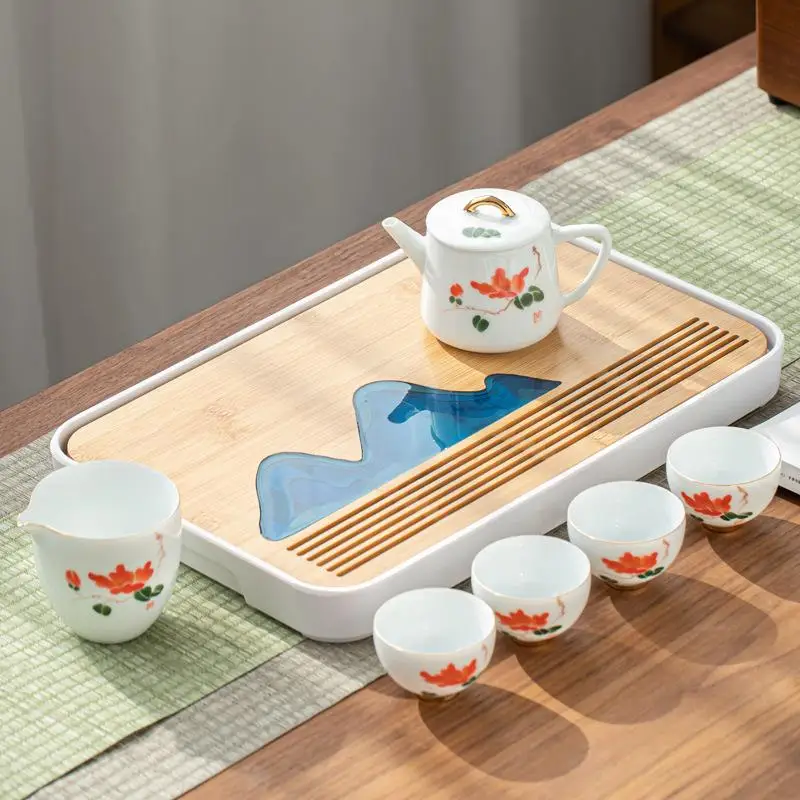 طقم شاي كونغ فو بسيط للاستخدام المنزلي، صينية شاي على الطراز الياباني، طاولة شاي صغيرة، صينية تصريف من الميلامين، صينية تخزين...