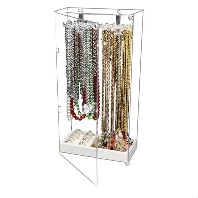 Clear Jewelry Organizer Hanging Bracelet Necklace Rotating Holder Large Capacity Jewelry Box Dustproof Display Stand