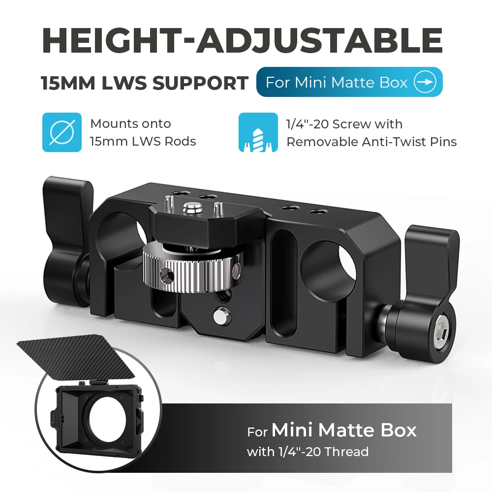 

CAMVATE 15 мм поддержка стержня LWS 1,1 дюйма, регулируемый по высоте зажим с защитой от поворота для объективов камеры