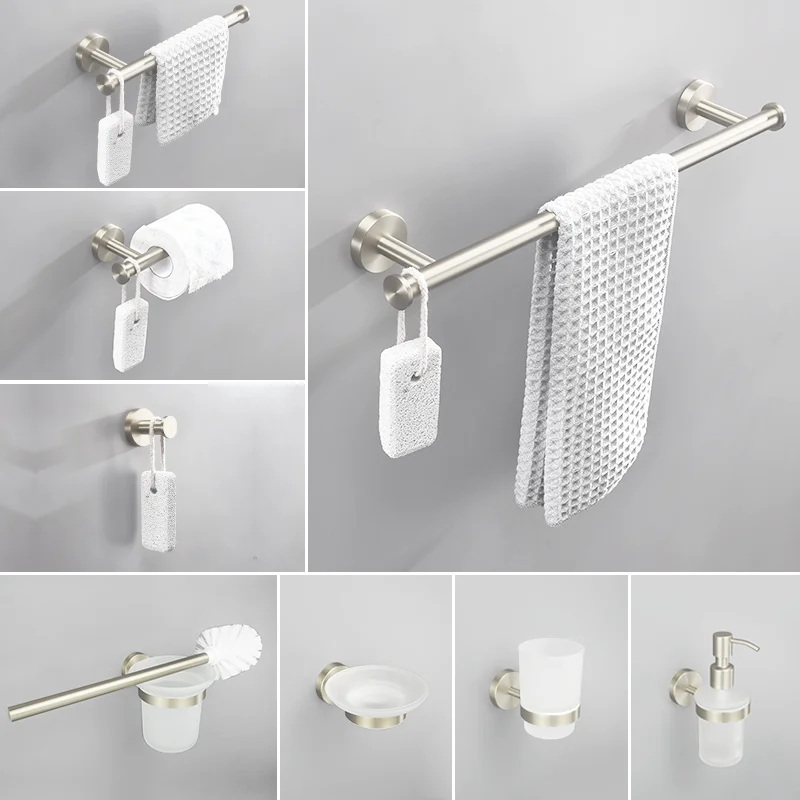 

304 Stainless Steel Dual Function Towel Ring Toilet Paper Holder Towel Bar Wall Mounted Brushed Nickel Bathroom Accessories