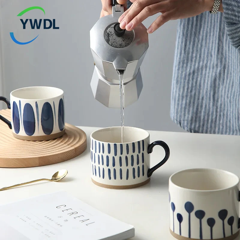 

YWDL 450ML Nordic Ceramic Cup Coffee Milk Mug with Handle Retro Large Capacity Japanese Breakfast Oatmeal Cup Gift Dropshipping