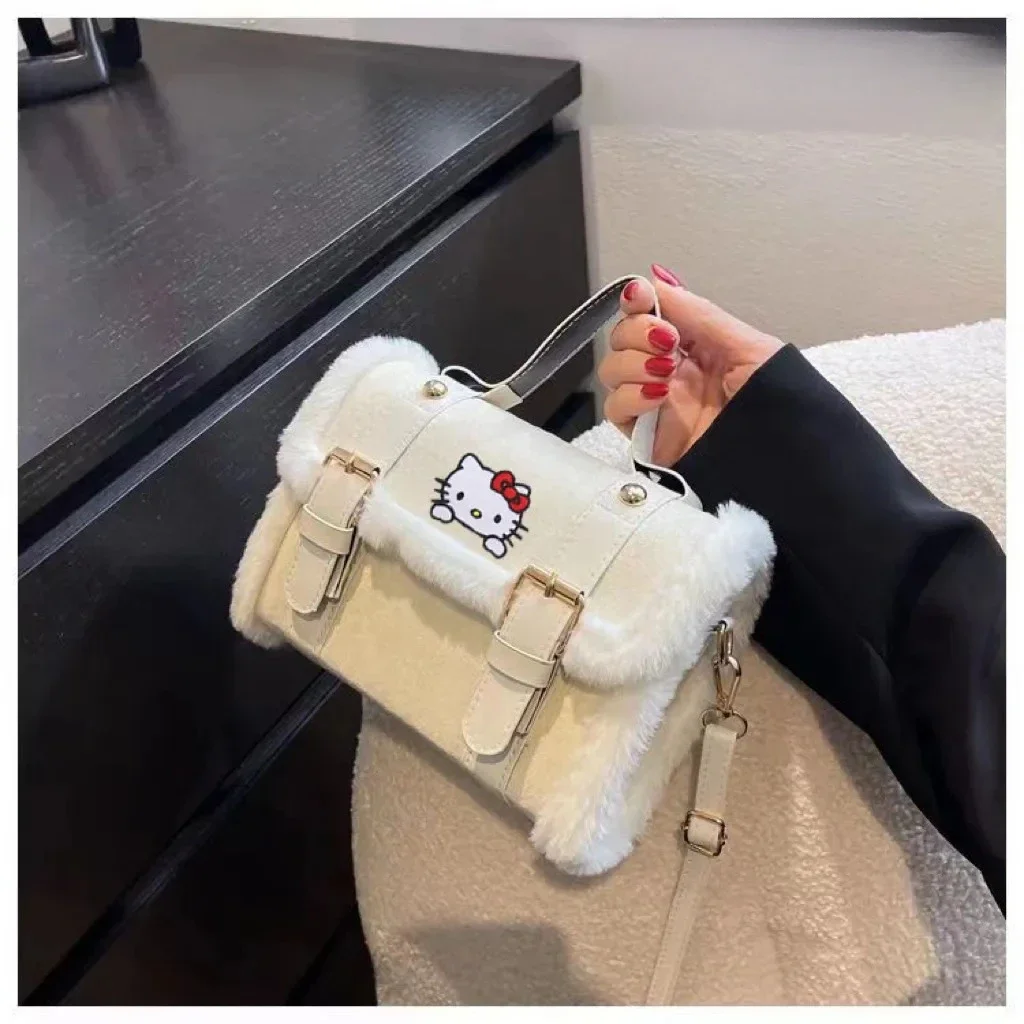 

Hello Kitty Women's Shoulder Bag Sanrio Anime Autumn/Winter Lamb Plush Satchel Girl Fashion with Instagram Niche Texture Handbag