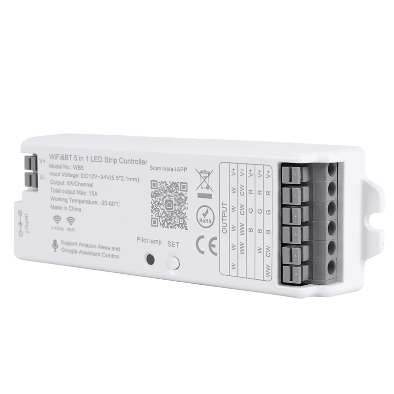 

N11R WB5 RF Wi-Fi Bluetooth контроллер светодиодных лент RGB CCT RGBW 5в1 с регулируемой яркостью DC12-24V контроллер освещения для приложения Smart Life