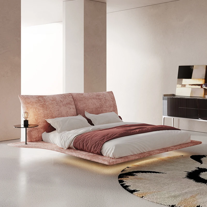 

Minimalist floating bed, modern light luxury large apartment fabric upholstery 1.8m petal Parisian bed