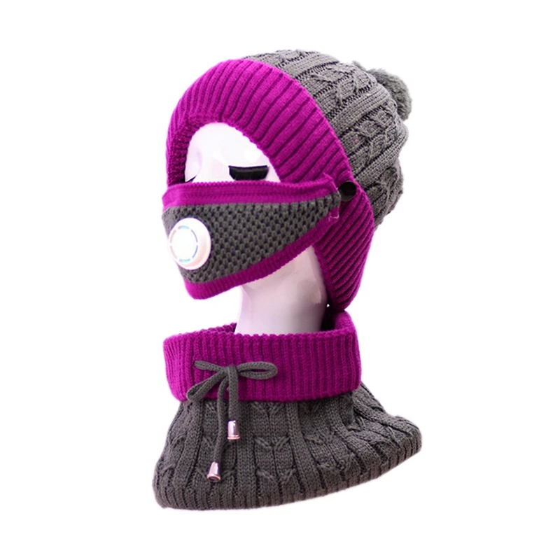 3-Piece Women's Winter Knitted Set: Fashionable Wool Hat, Warm Face Mask, And Neck Scarf