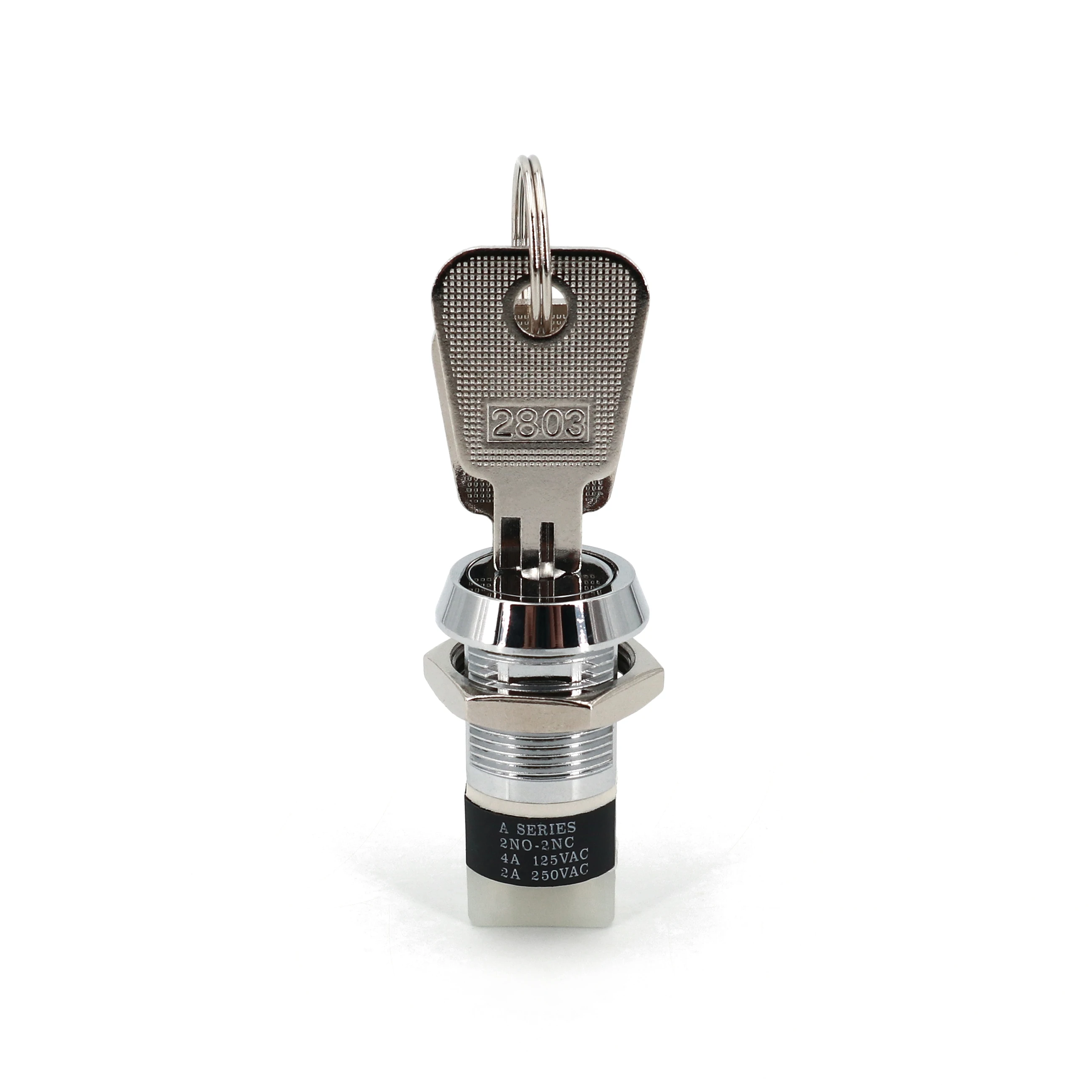 1Pc 19mm Metal 4Pin ON-OFF 2Position DPST A Series 2803 Electronic Lock Key Switch 4A 125VAC 2A 250VAC