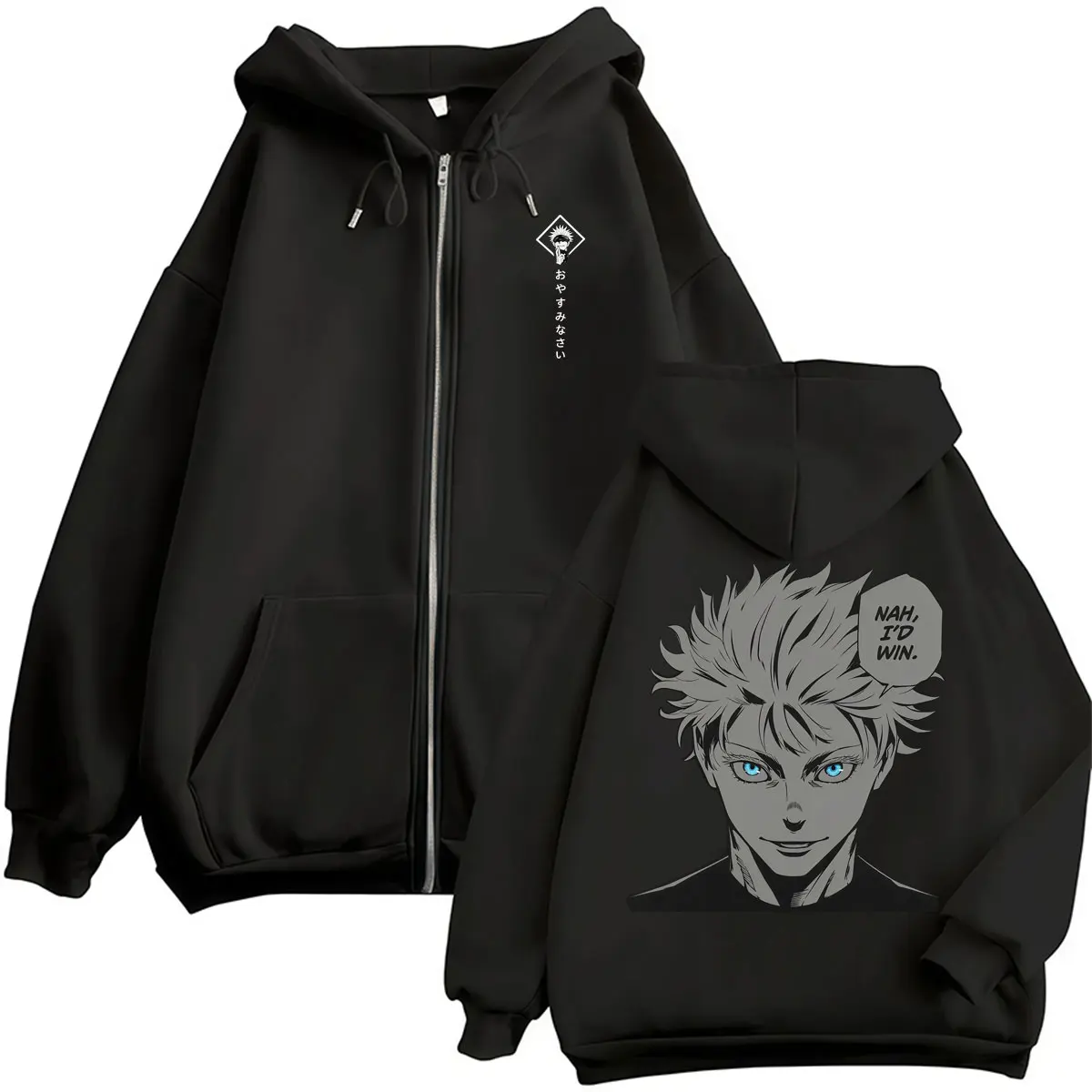 Japan Anime Jujutsu Kaisen Gojo Satoru Zip Up Hoodies Harajuku Vintage Cosplay Manga Sweatshirt Men's Oversized Fleece Jackets