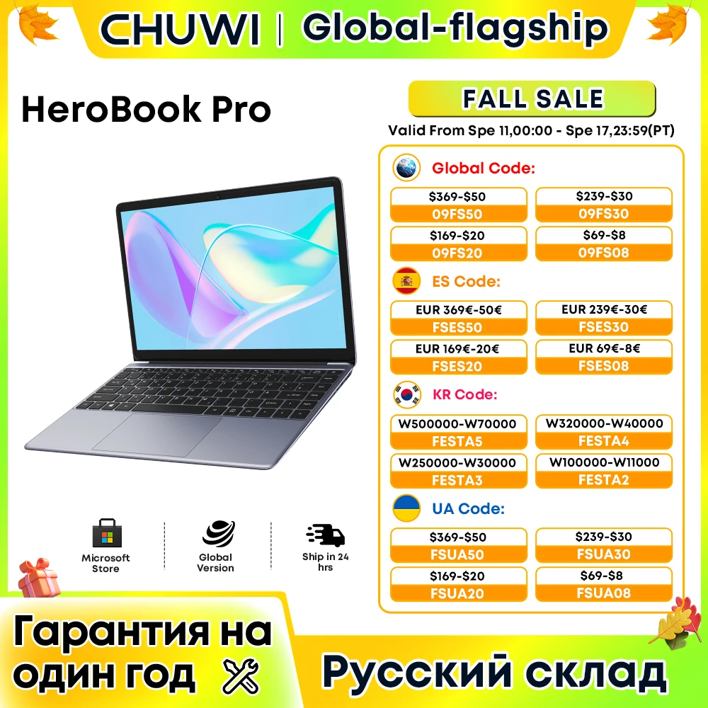 CHUWI HeroBook Pro Laptop 14,1 Zoll IPS-Bildschirm 8 GB RAM 256 GB SSD Intel Celeron N4020 Dual Core Windows 11 System Computer PC