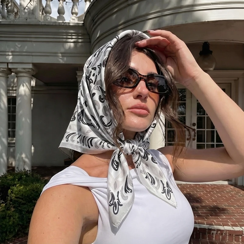 

Print Scarf Luxury Hijab Silk Shawl Wraps Bandana Headband Ribbon Headscarf Handkerchief Female Designer Foulards Femme