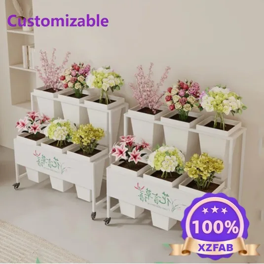 Factory Direct 2026 Nordic ladder with advertising board multi-storey flower shop square barrel wrought iron flower shelf
