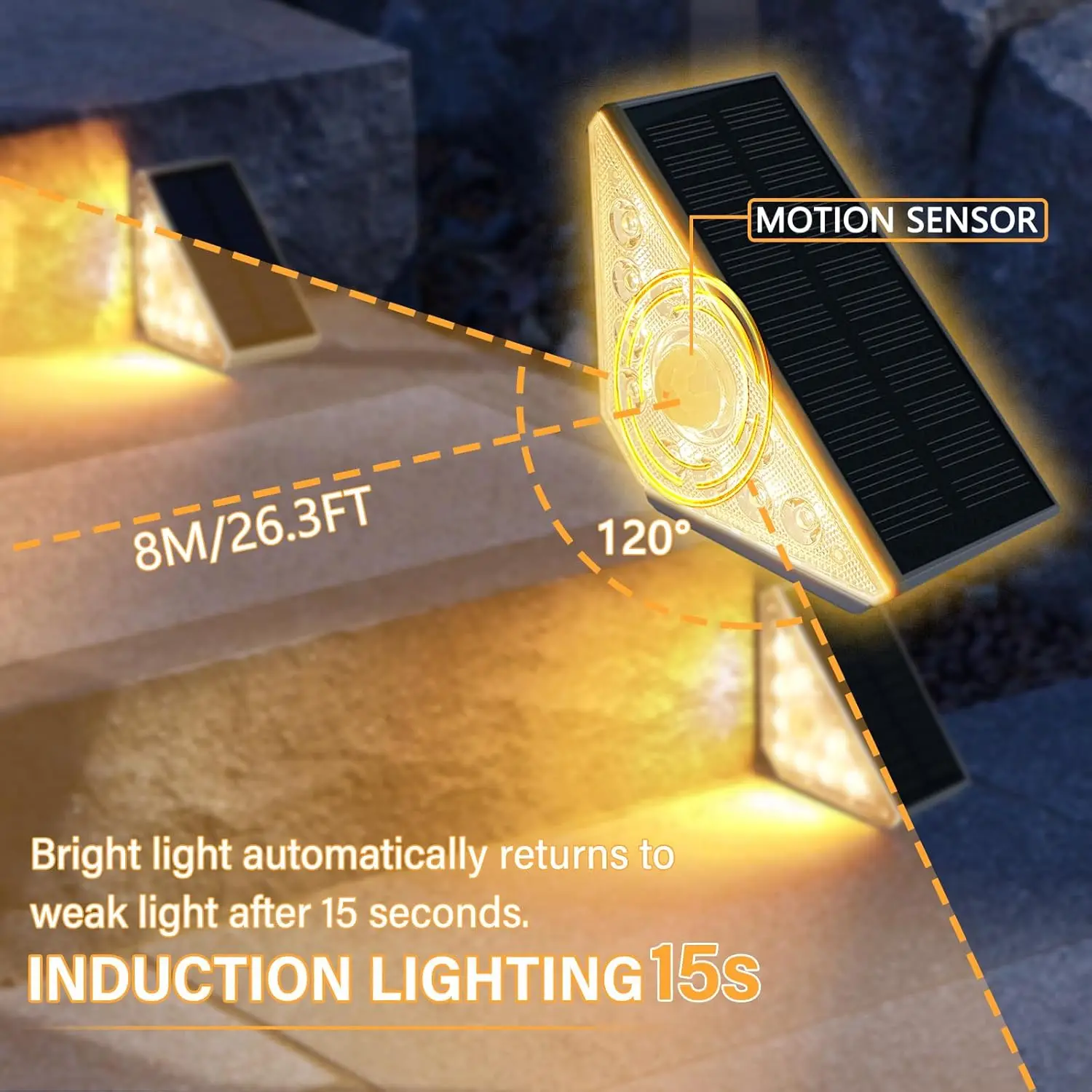 Solar Step Light with Motion Sensor Warm White Light High Brightness Solar Stair Lights Waterproof for Garden Steps Deck Door