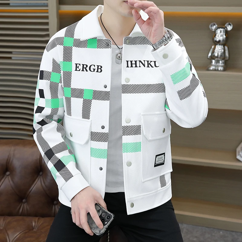 Brand Clothing 2024 Spring Autumn Men Coats Lapel Slim Print Jacket Mens High Quality Casual Jacket Tops Coat