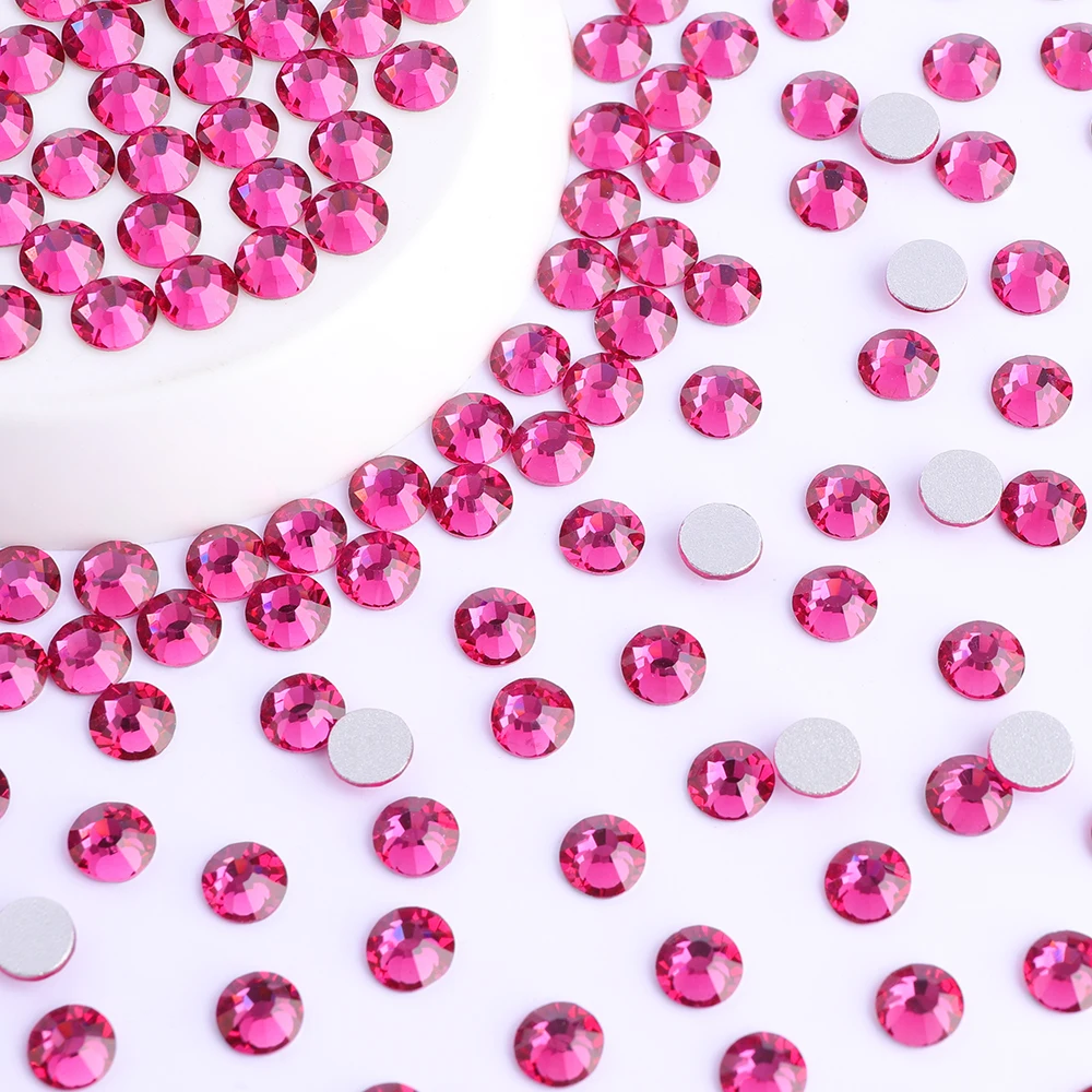 SS3-SS60 vetro Non Hotfix Strass fucsia Flatback cristalli pietre gemme per unghie colla su Strass di diamanti per abbigliamento per unghie vestito