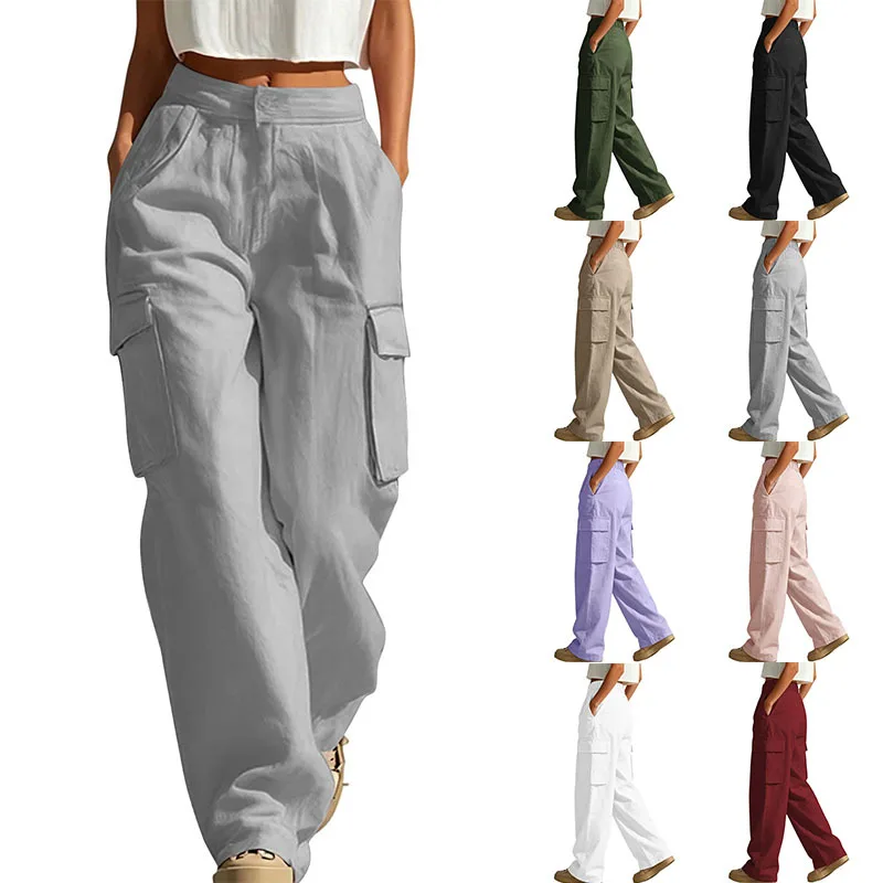 Women's Fashion High Waisted Loose Cargo Pants New 2026 Autumn Female Casual Straight-Leg Multi Pockets Trousers Baggy Pants