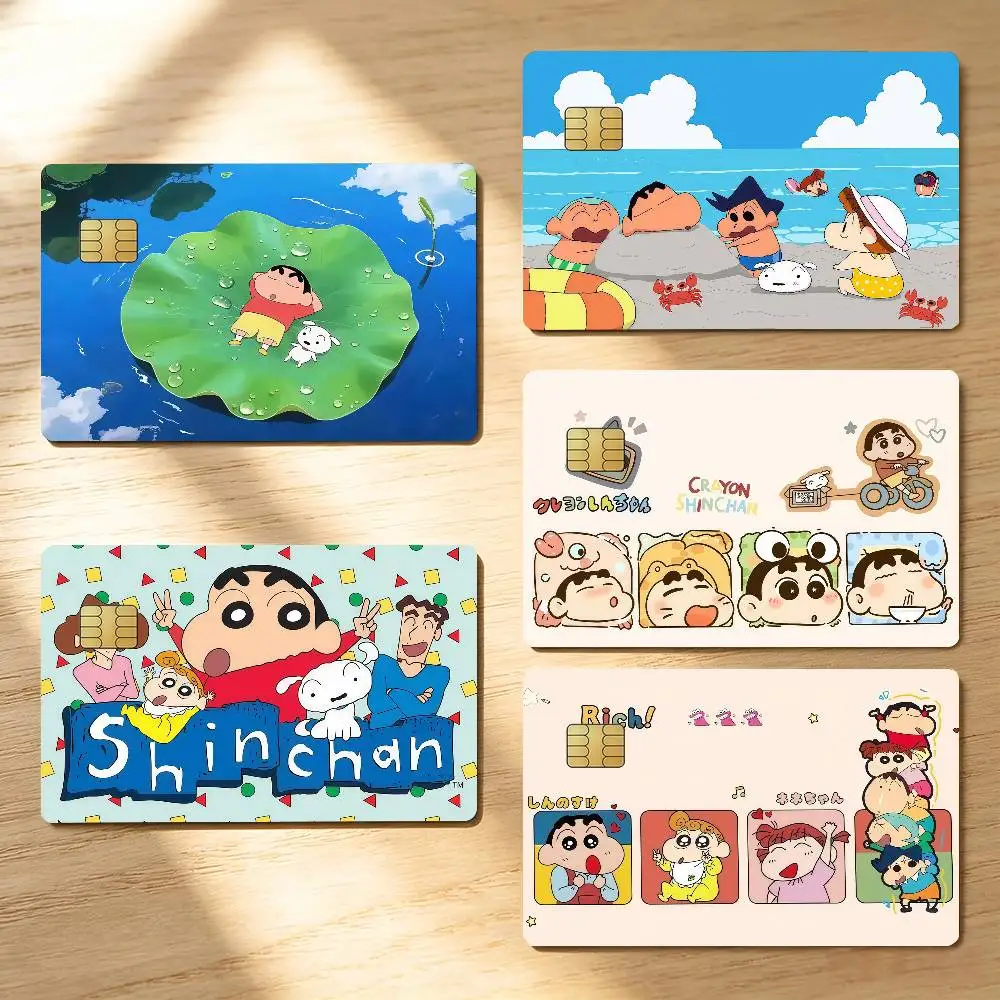Cartoon Crayon S-Shin-chan Credit Skin Cover Card Stickers 4PCS Film Bus Pass Front Decoration Bank Debit Waterproof