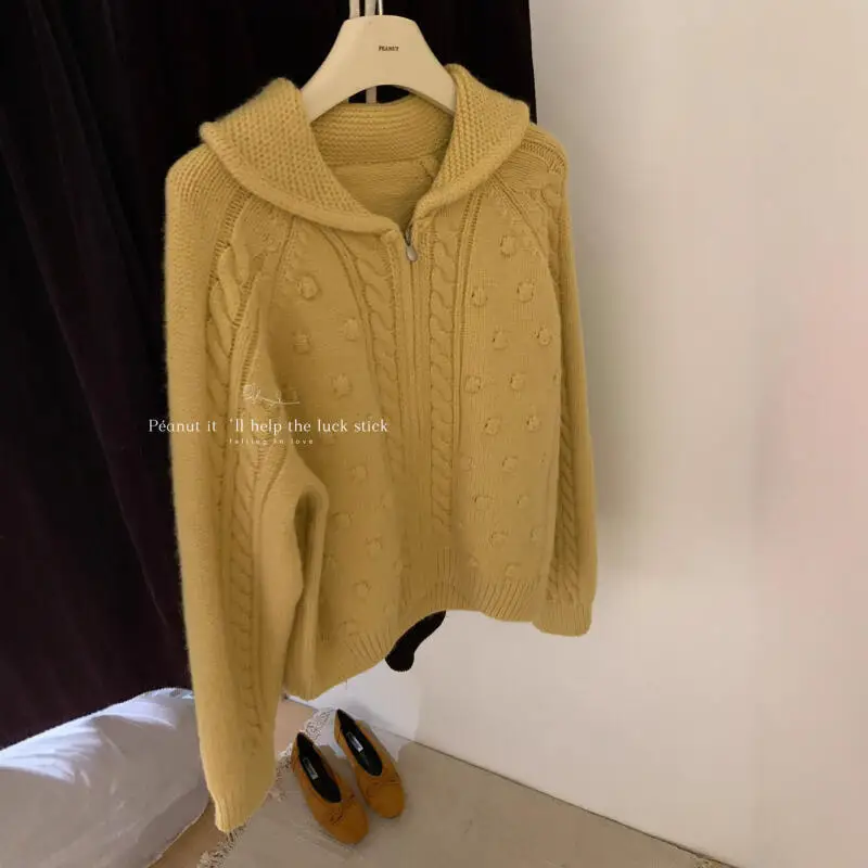 

Korean Style Jacquard Thicken Girl's Sweater Cardigan Knitwear Pullover Long Sleeves Coat Women's Lapel Autumn Winter Knitted
