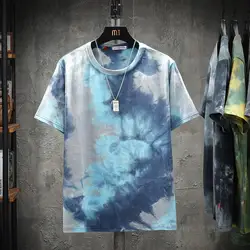 Tie-dye Casual Funny T Shirt For Men Clothing Korean Streetwear New In T Shirts For Man Size 3XL 2024 Summer New Arrivals