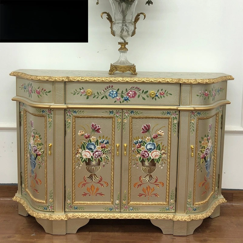 dining side French retro storage entry decorative shoe white entrance living room wall side cabinet