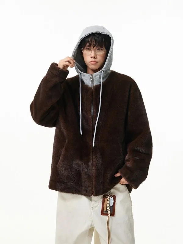 

TANGZ STUDIO American Sle Hooded Fur Jaet Men's Trendy Mink Fur Coat High-End Vintage Jaet Youth Loose Fit ort
