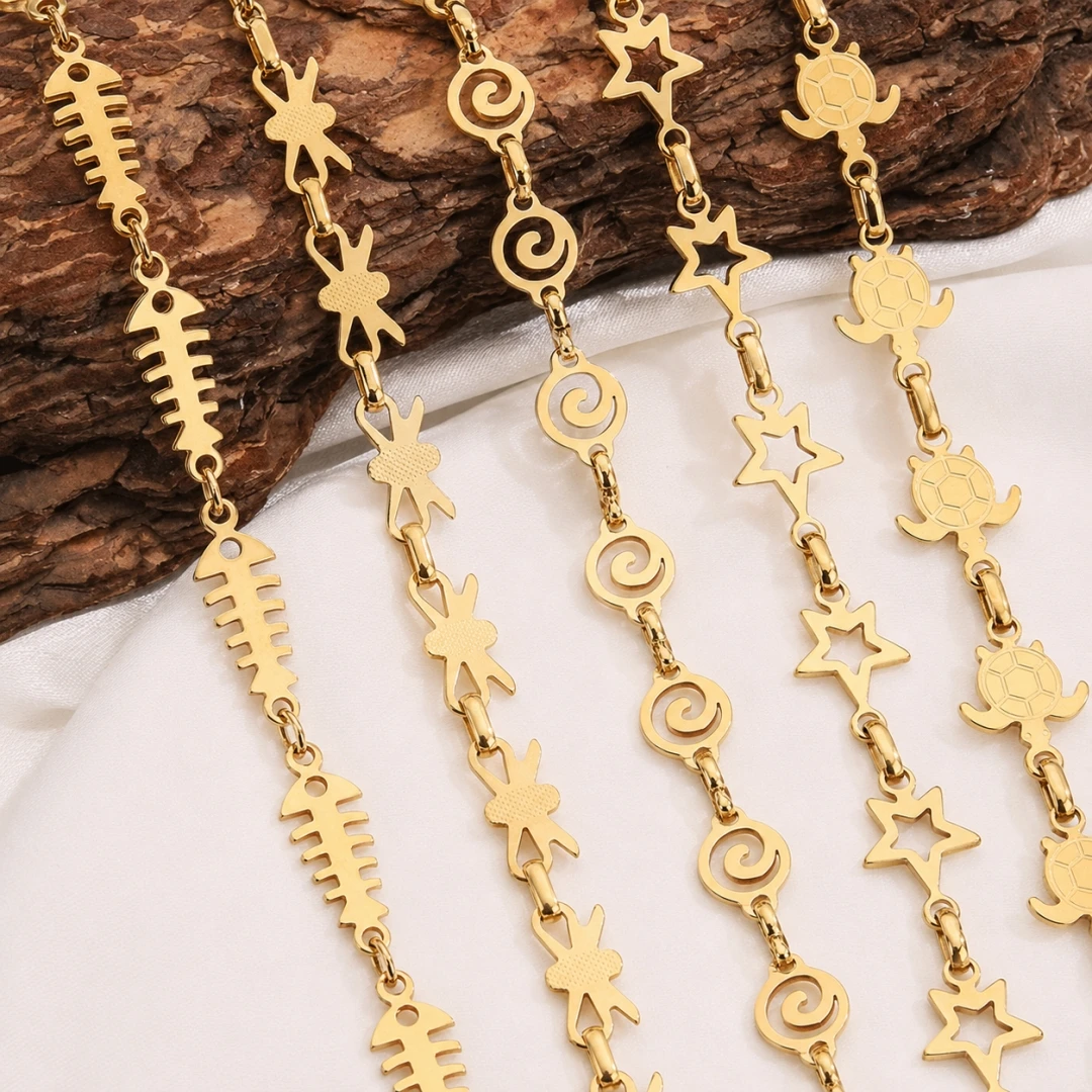 1M 0.5M Stainless Steel Chain Fishbone Turtle Butterfly Link Chain for DIY Necklace Bracelet Jewelry Making Accessory Wholesale