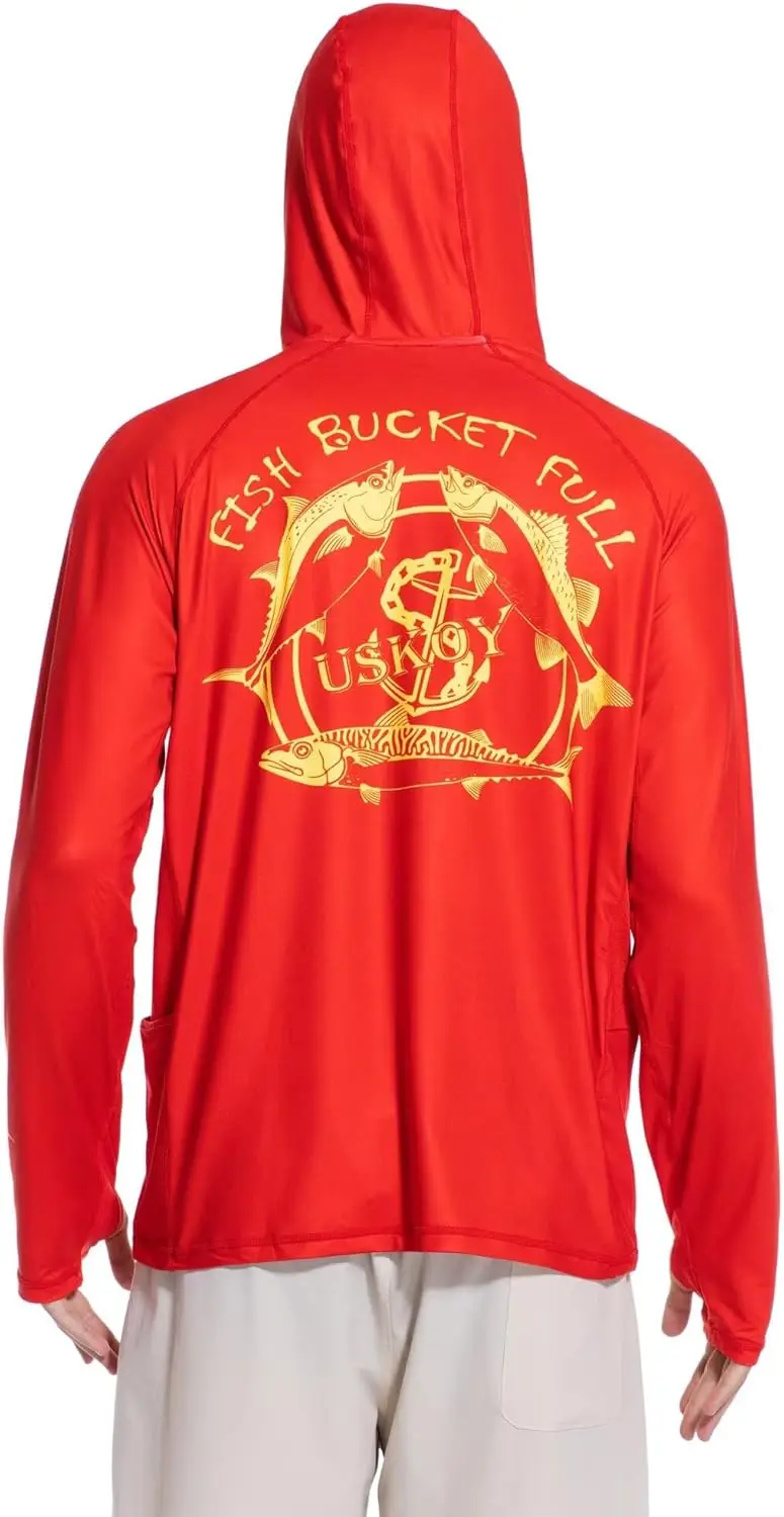 Men's UPF 50+ Fishing Hoodie Quick-Dry Long Sleeve Sun Shirt with Two Side Pockets for Running, Swimming Rash Guard