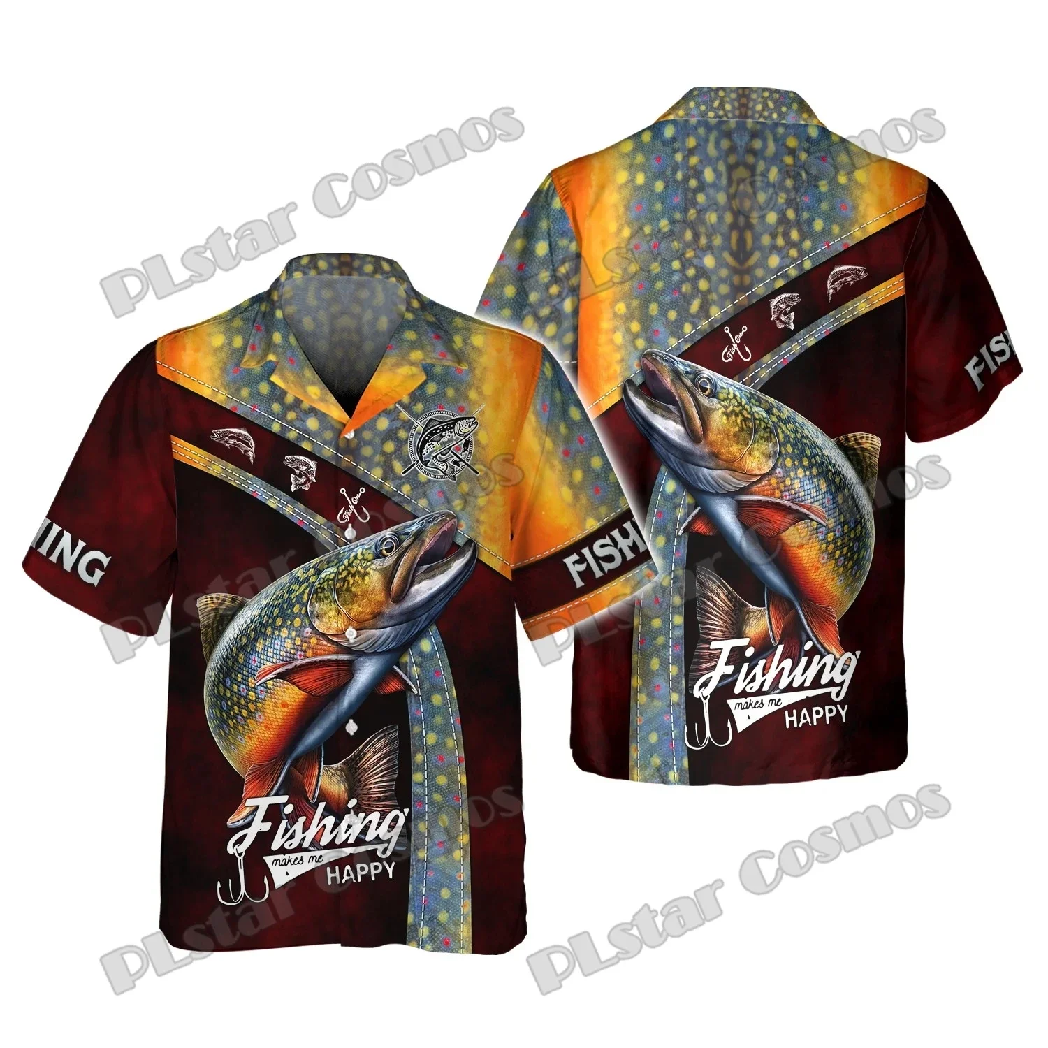 PLstar Cosmos Trout / Mahi Mahi Fishing Pattern 3D All Over Printed Mens Hawaiian Shirt Summer Unisex Casual Beach Shirt DXS11