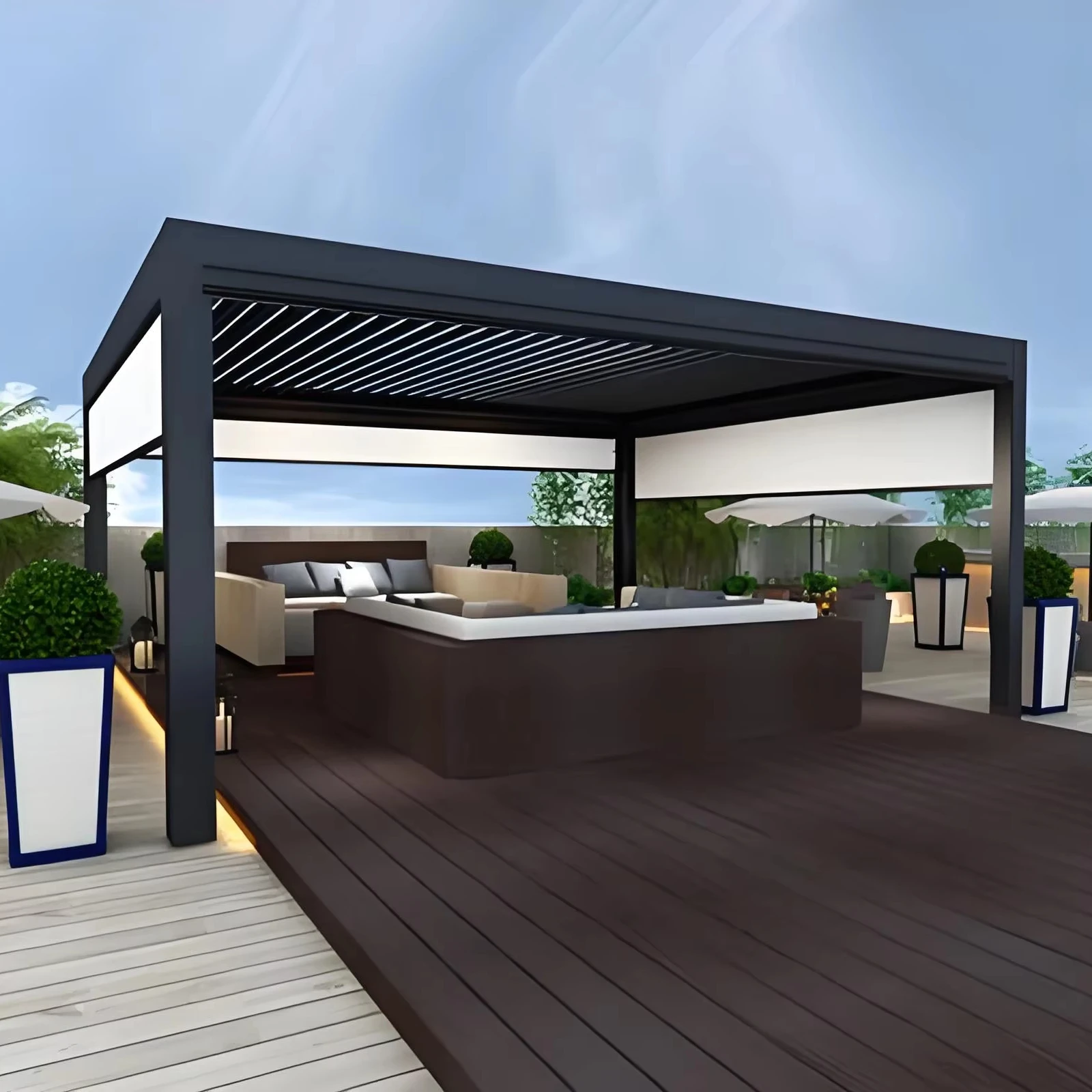 Customized Products10x10 Aluminum Motorized Gazebo Hard Top Garden Pergola Gazebo Outdoor Rectangle Screened Roof