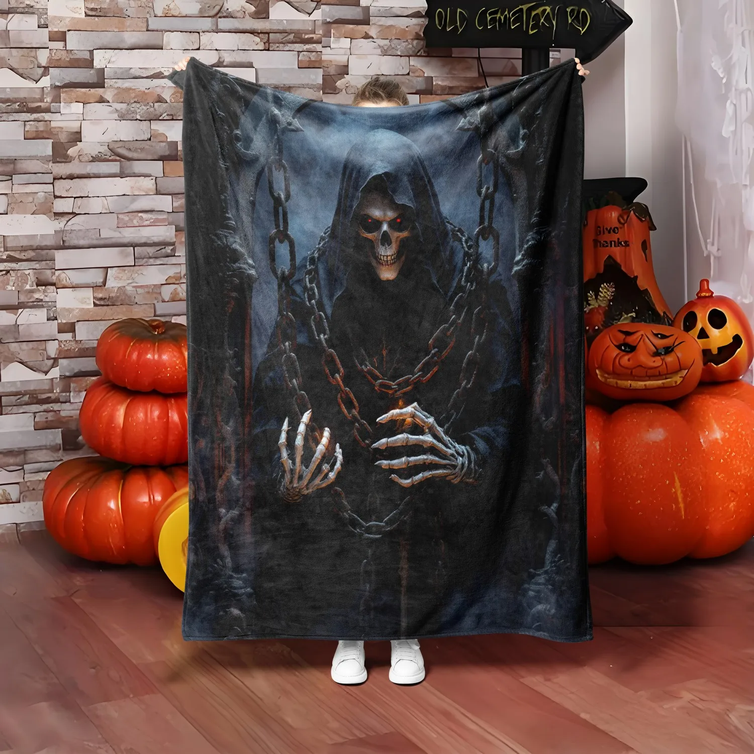1 STÜCK Halloween-Überwurfdecke, gruseliges Thema, Skelett, schreckliche Kunst, dünne Decke, Geschenke für Couch, Bett, Auto, Zuhause, Camping, alle Jahreszeiten