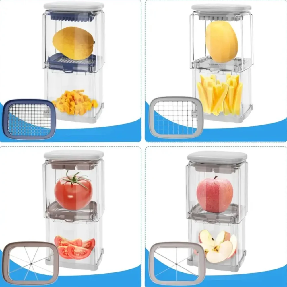 

Household Manual French Fries Cutter 4 in 1 with 4 Blades Vegetable Dicer Efficient Hand Press Fruit Slicer Cooking