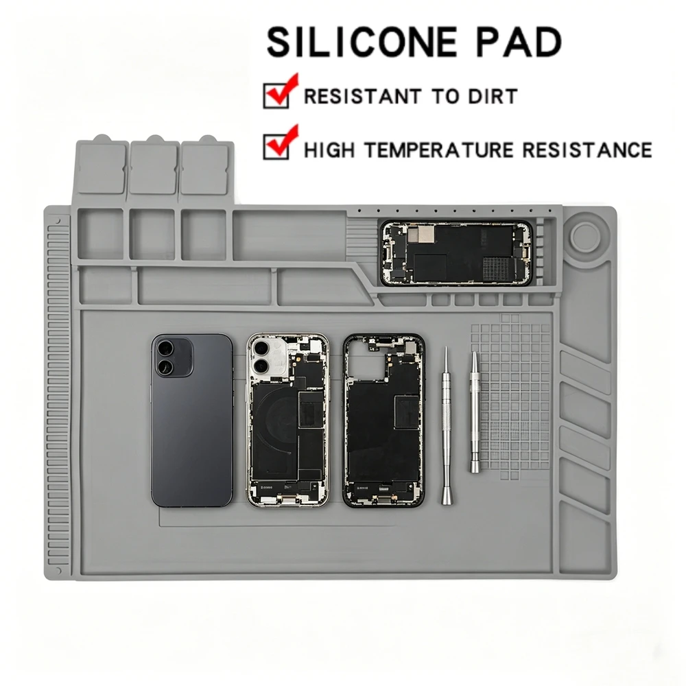 

Silicone Soldering Mat Pad Desk Platform for Welding Station Iron Phone PC Repair Magnetic Heat Insulation No Lead S-160 Gray