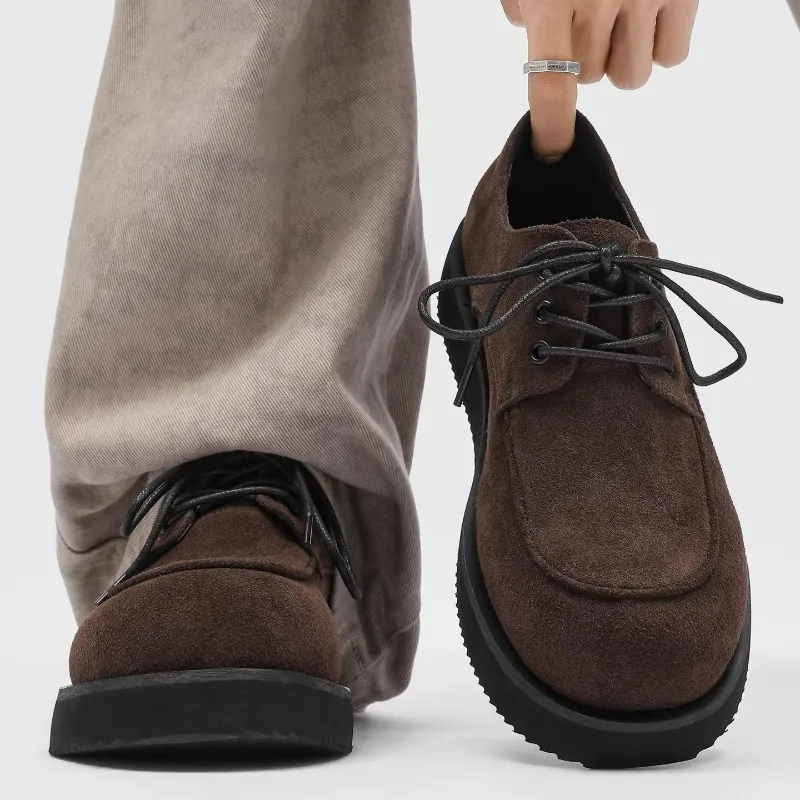 

Дизайнерские повседневные кожаные туфли дерби на толстой подошве, мужские туфли в британском стиле с круглым носком для работы на открытом воздухе, формальные мужские туфли на низкой платформе