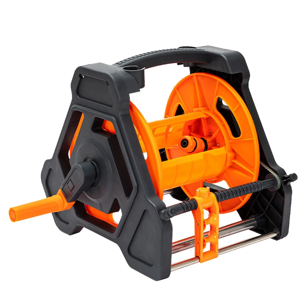 Garden Hose Reel Portable w/ Automatic Guide Rail Single Arm Coiler for Irrigation Watering Car Wash Hose Storage Rack Supplies