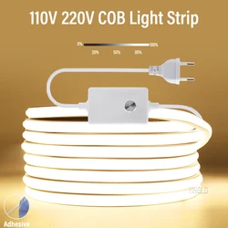 220v cob led luz de tira interruptor alto brilho/dimmable eua 110v ue plug fita néon armário cozinha iluminação à prova dwaterproof água jardim