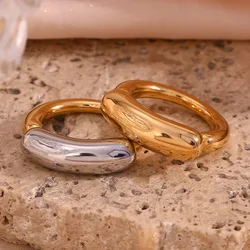 Minimalistic Gold Two-Tone Line Smile Tarnish Free Waterproof Rings Trendy Woman Jewelry 2023 18K Gold Plated New In Rings