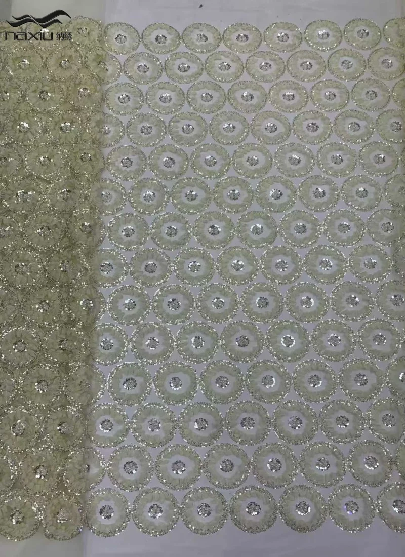 

Madison African Groom Beaded Lace Fabric 2026 Elegant Nigerian French Sequins Tulle Lace Fabric Bridal Wedding Party Dress