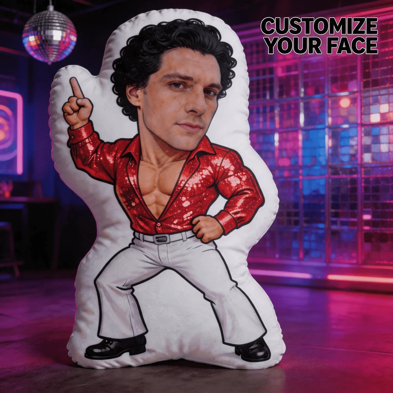 Customized facial personalized photo shaped pillow, disco style character decoration cushion, 60cm large decorative pillow, suit