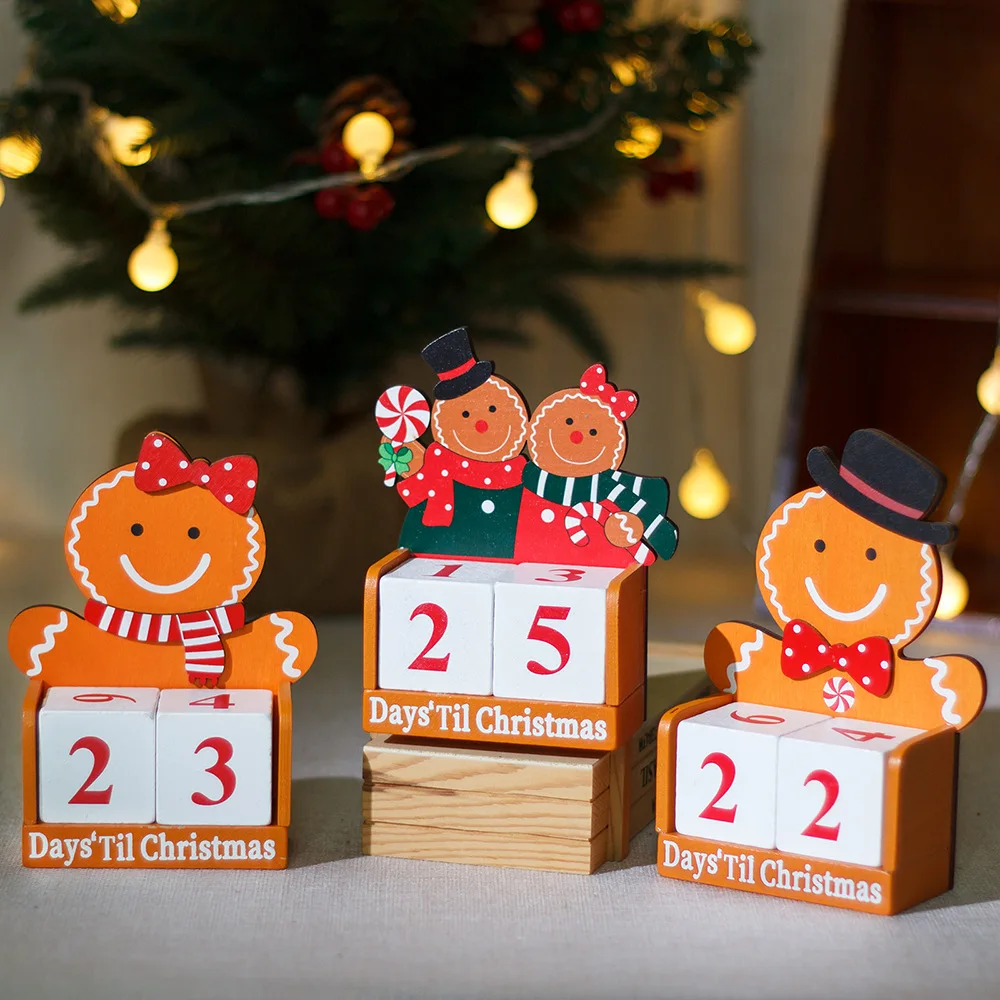 New Christmas Decorations Home Decorations Gifts Wooden Couple Gingerbread Man Christmas Countdown Calendar Ornament