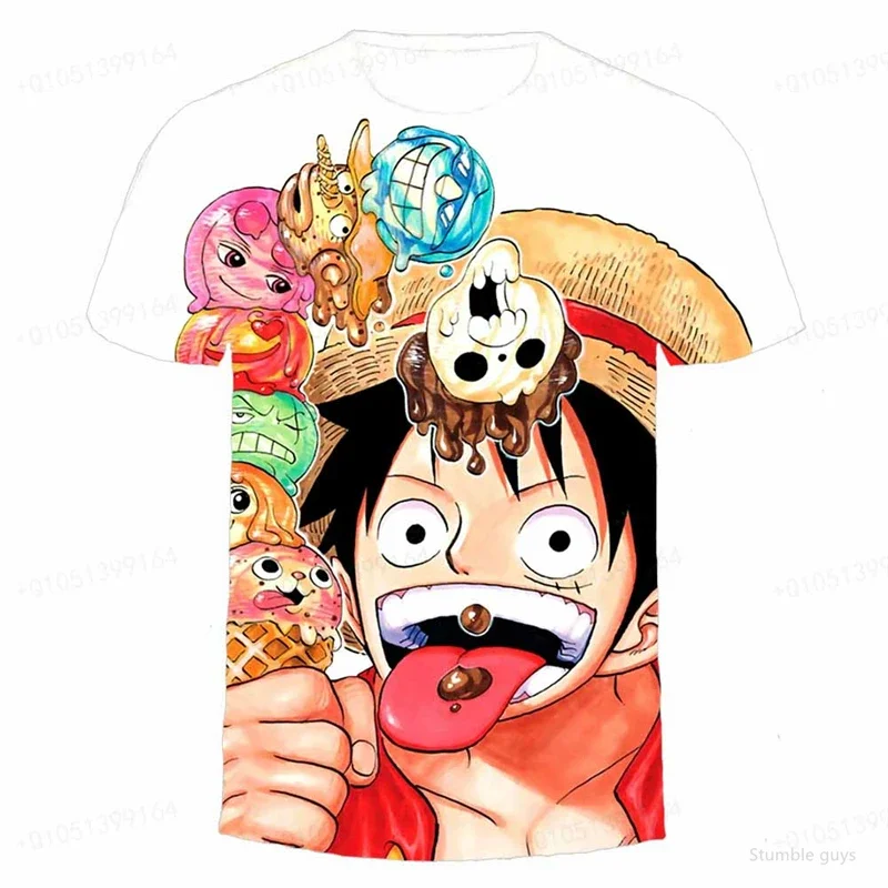 Herren One Piece Anime T-Shirt Luffy Minimaler Aufdruck Jungen Kleidung Mädchen Kurzarm Herren Trikot Lässig Leichtgewichtig