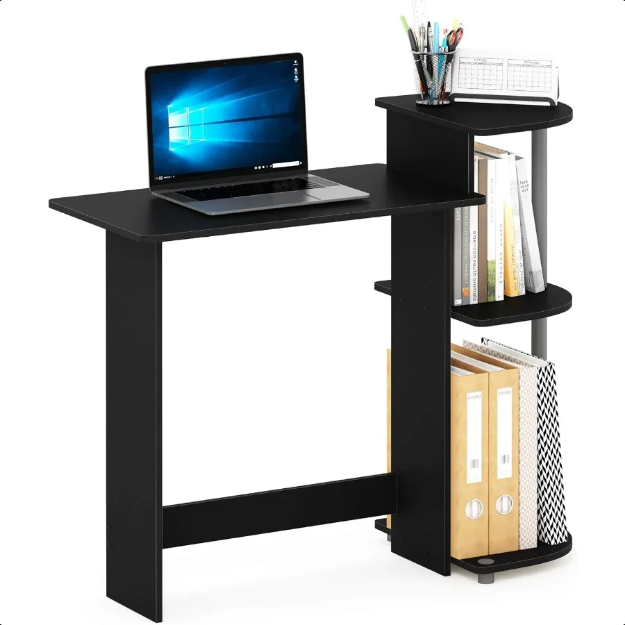 

Compact Computer Desk with Shees Round Side Black Grey