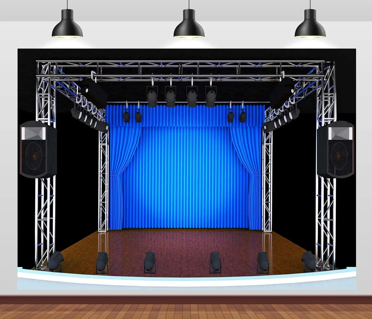 Theater Stage Photography Backdrop Blue Curtains Stage Spotlights Drama Play Stage Show Background For Party Decorations Banner