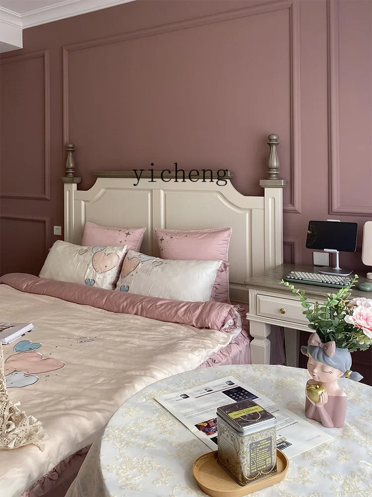 A22 American Bed Flush Edge Master Bedroom Double Bed All Solid Wood Red Oak Two-color European Princess Wedding Bed
