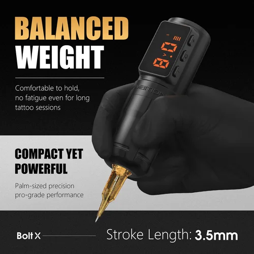 Imagen 2 del producto Ambition Bolt-X máquina de tatuaje pluma 1600mAh fuente de alimentación inalámbrica maquillaje permanente Motor Sin Núcleo pistola de tatuaje de accionamiento directo para arte
