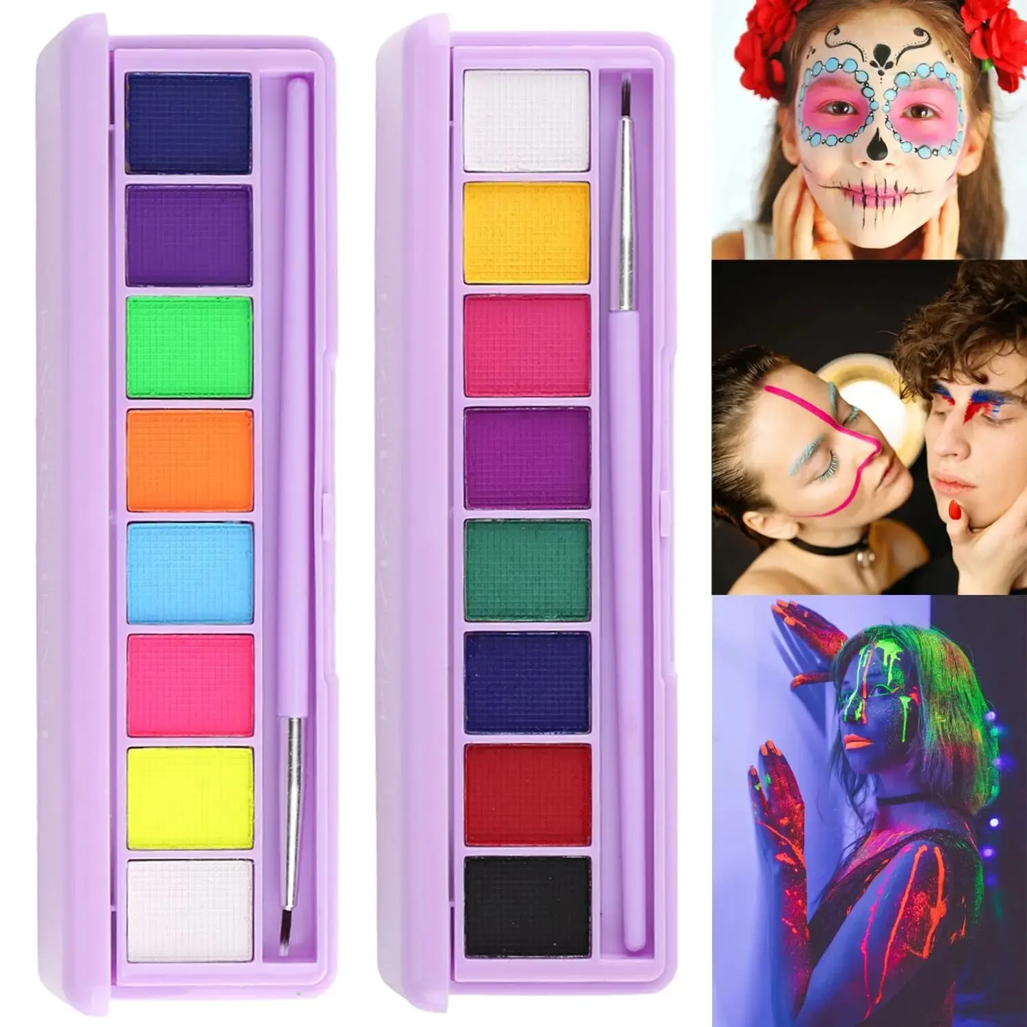 Water Activated Eyeliner Palette,Neon Face Paint Colored Halloween Liner Eyeliner,UV Blacklight Fluorescent Glow Face Body Paint