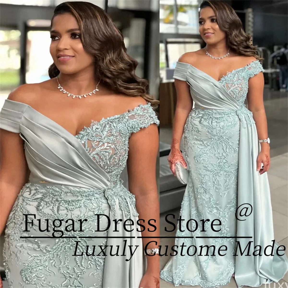 

Customized Sexy Off Shoulder Mermaid Evening Dresses Beaded Appliques Corset Prom Party Gowns vestidos de fiesta elegantes