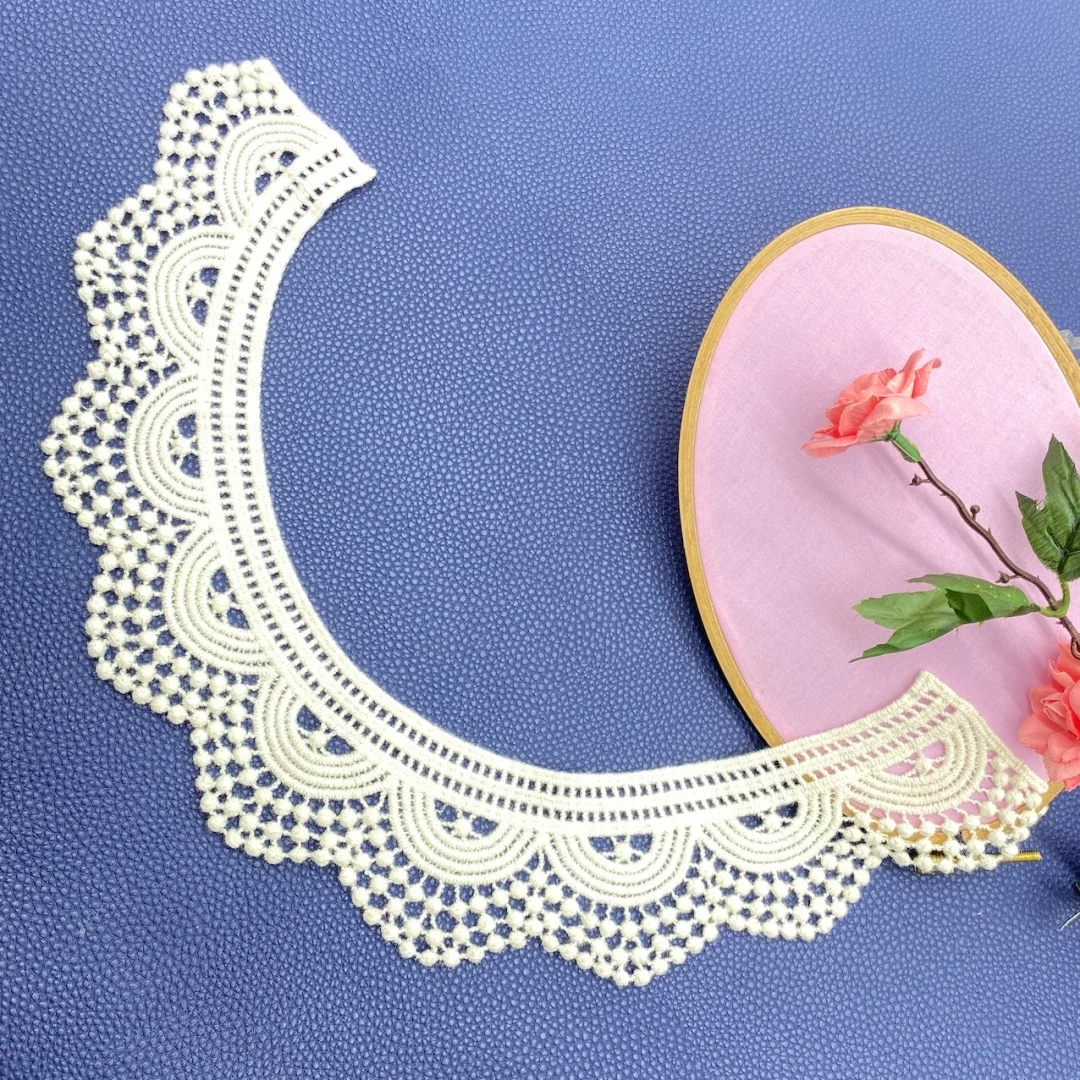 Aplikacje z bawełnianej koronki w stylu weneckim, kwiatowy haftowany kołnierzyk, 1 szt.