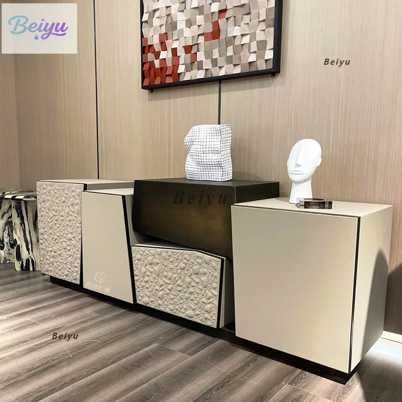 

Light luxury dining side cabinet high-end modern simplicity high-end Italian-style solid wood metal splicing against the wall